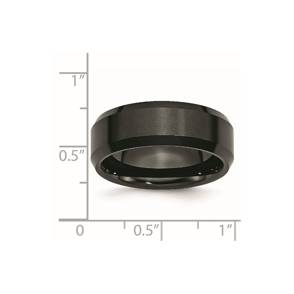 Ceramic Black Beveled Edge 8mm Brushed and Polished Band