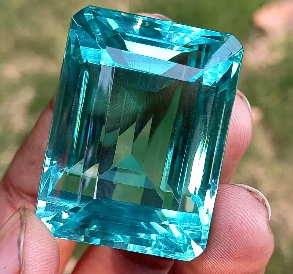 Certified Natural Brazilian 250 Ct Sky Blue Emerald Cut Topaz Loose Gemstone ABC Jewelery