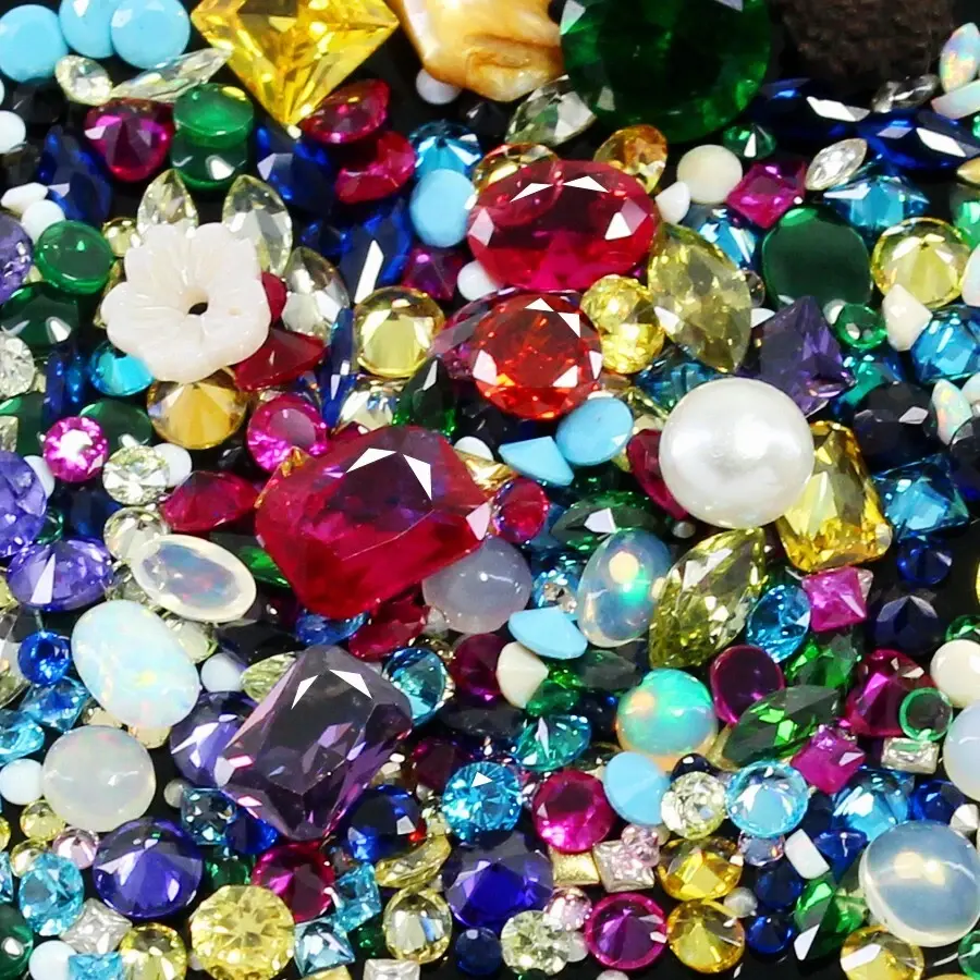 Certified Natural Diamond MOGOK Ruby Emerald Sapphire Turquoise Amethyst 128 Pcs ABC Jewelery