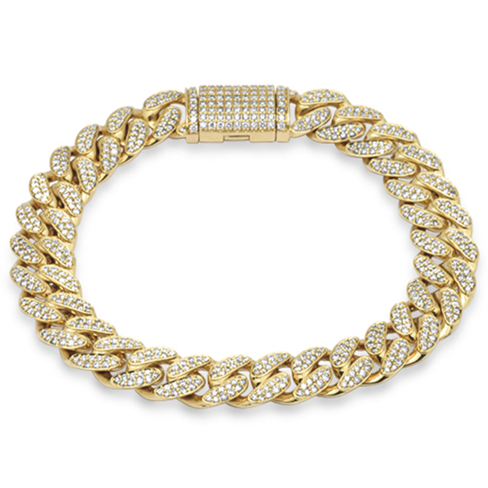 11mm 5.69ct G SI 14K Yellow Gold Diamond Micro Pave Round Cuban Link Bracelet 8" ABC Rugs Kilims