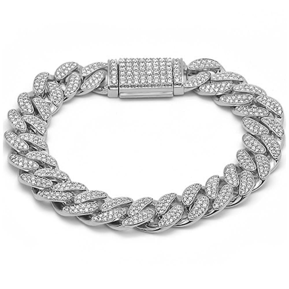 13MM 6.9ct G SI 14K White Gold Diamond Round Cuban Link Bracelet 8" Long ABC Rugs Kilims