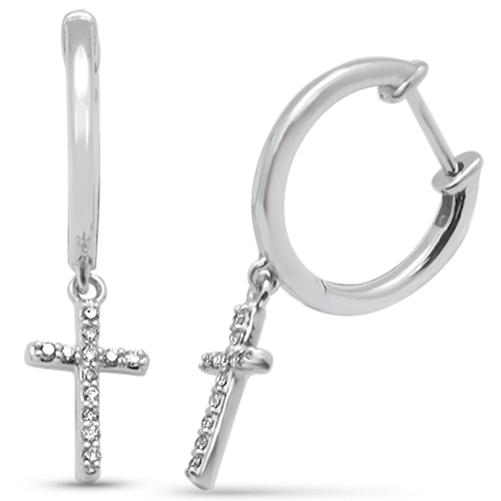 .11ct G SI 14K White Gold Diamond Cross Dangling Earrings ABC Rugs Kilims