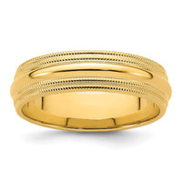 14KY 6mm Double Milgrain Comfort Fit Band Size 7.5