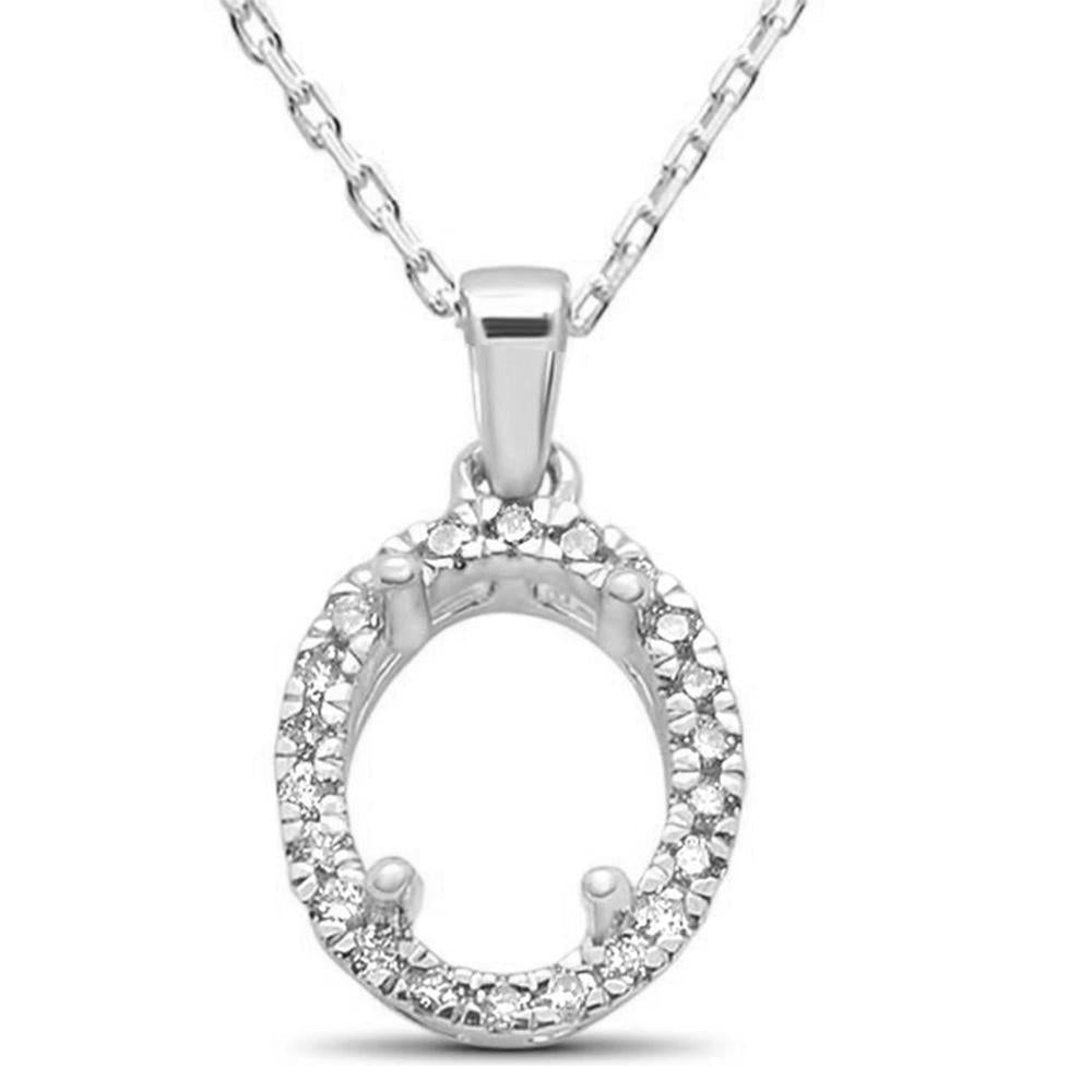 .11ct 14k White Gold Oval Diamond Semi Mount Halo Pendant 18" Long ABC Rugs Kilims