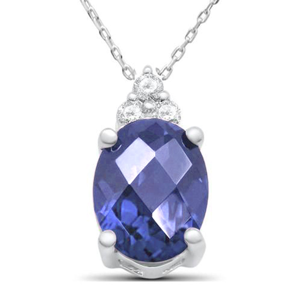 GEMSTONE CLOSEOUT ! 1.55ct 10k White Gold Oval Tanzanite & Diamond Solitaire Pendant Necklace 18" Chain ABC Rugs Kilims