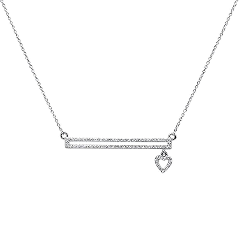 .18ct 14k White Gold Diamond Bar With Dangling Heart Pendant Necklace 18" ABC Rugs Kilims