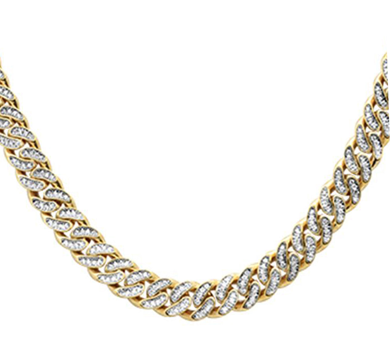 12mm 13.36ct 10k Yellow Gold Diamond Micro Pave Round Cuban Link Necklace 22" Long ABC Rugs Kilims