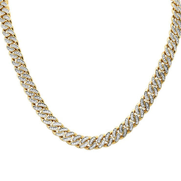 12mm 13.36ct 10k Yellow Gold Diamond Micro Pave Round Cuban Link Necklace 22" Long ABC Rugs Kilims