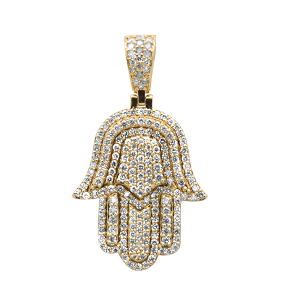 DIAMOND  CLOSEOUT!  .83ct G SI 14K Yellow Gold Diamond Micro Pave Iced out Hand of Hamsa Charm Pendant ABC Rugs Kilims