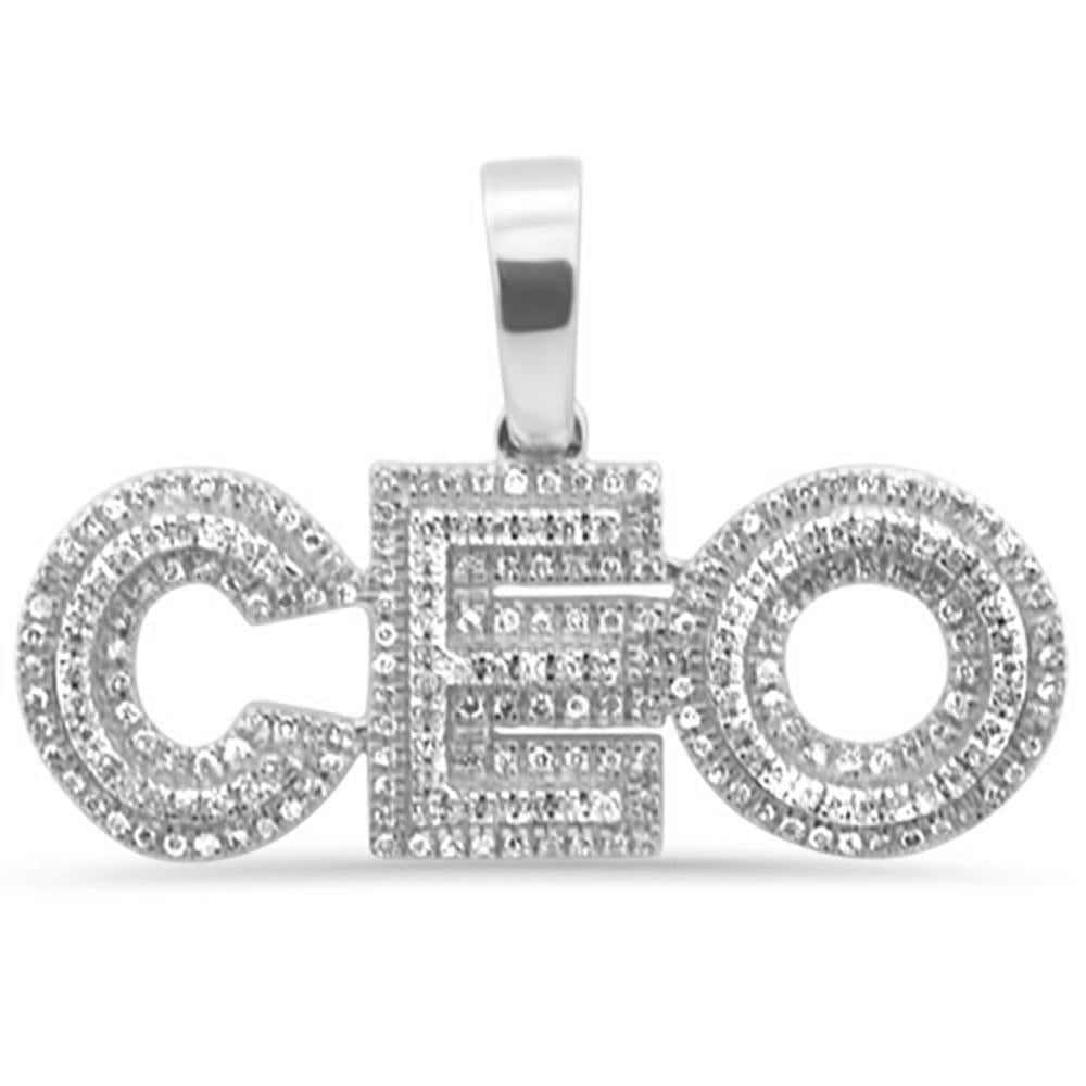 .34ct G SI 14K White Gold Diamond Hip Hop Iced Out "CEO" Charm Pendant ABC Rugs Kilims