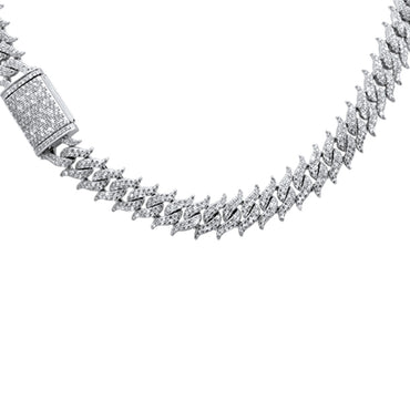 13MM 20.2ct G SI 14K White Gold Diamond ICED Out Micro Pave Spiked Cuban Necklace 22" Long ABC Rugs Kilims