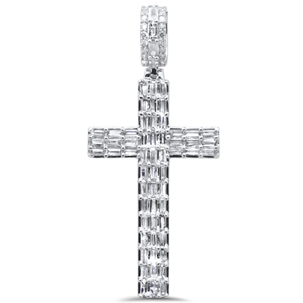 DIAMOND  CLOSEOUT!  1.51ct G SI 14K White Gold  Round & Baguette Diamond Cross Pendant ABC Rugs Kilims