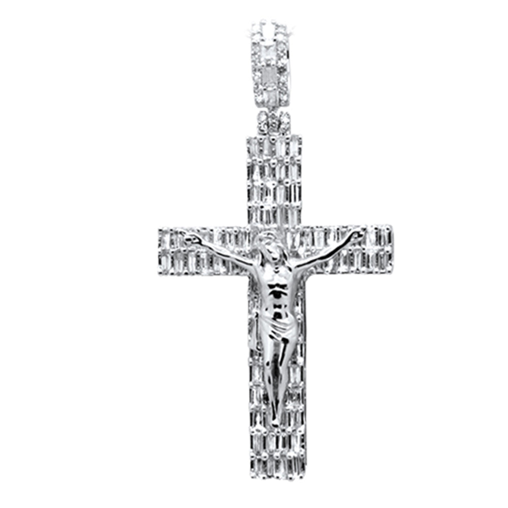 DIAMOND  CLOSEOUT!  1.43ct G SI 14K White Gold Round & Baguette Diamond Jesus Cross Charm Pendant ABC Rugs Kilims