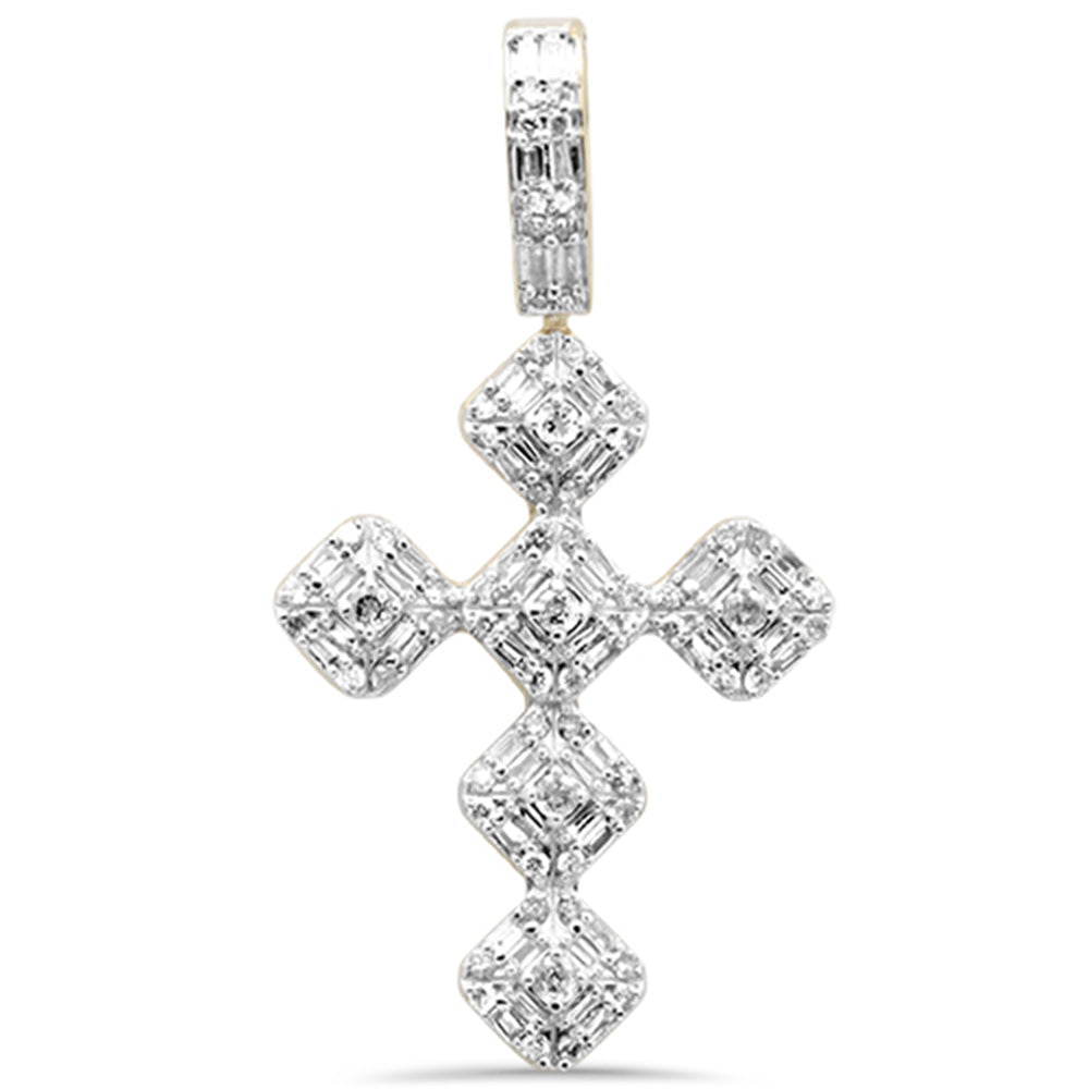 DIAMOND  CLOSEOUT! .98ct G SI 10K Yellow Gold Round & Baguette Diamond Cross Pendant ABC Rugs Kilims