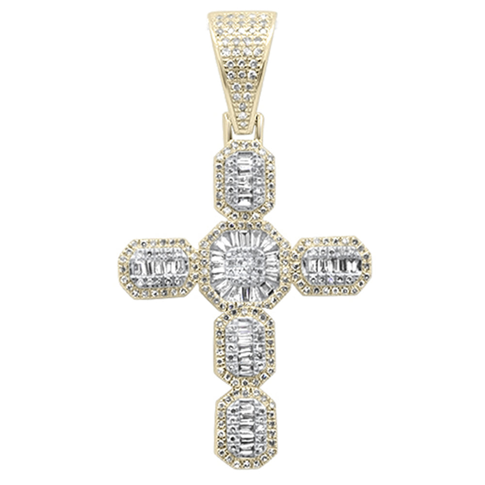 DIAMOND  CLOSEOUT!   .80ct G SI 10K Yellow Gold Round & Baguette Diamond Cross Pendant ABC Rugs Kilims