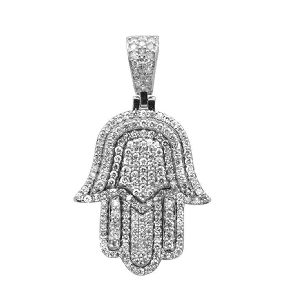 DIAMOND  CLOSEOUT!  .99ct G SI 14K White Gold Diamond Micro Pave Iced out Hand of Hamsa Charm Pendant ABC Rugs Kilims