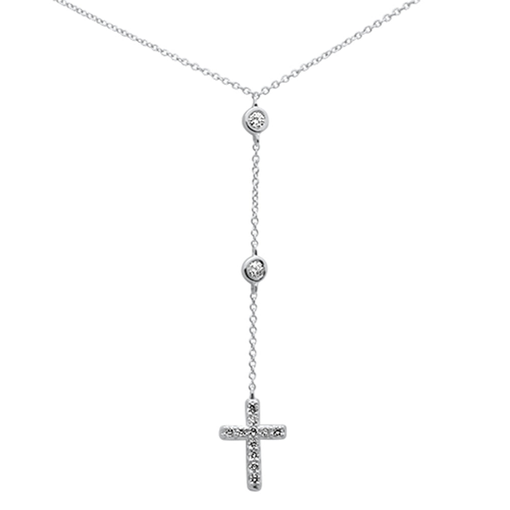 .20ct G SI 14K White Gold Diamond Cross Drop Pendant Lariat Necklace 16+2" Ext ABC Rugs Kilims