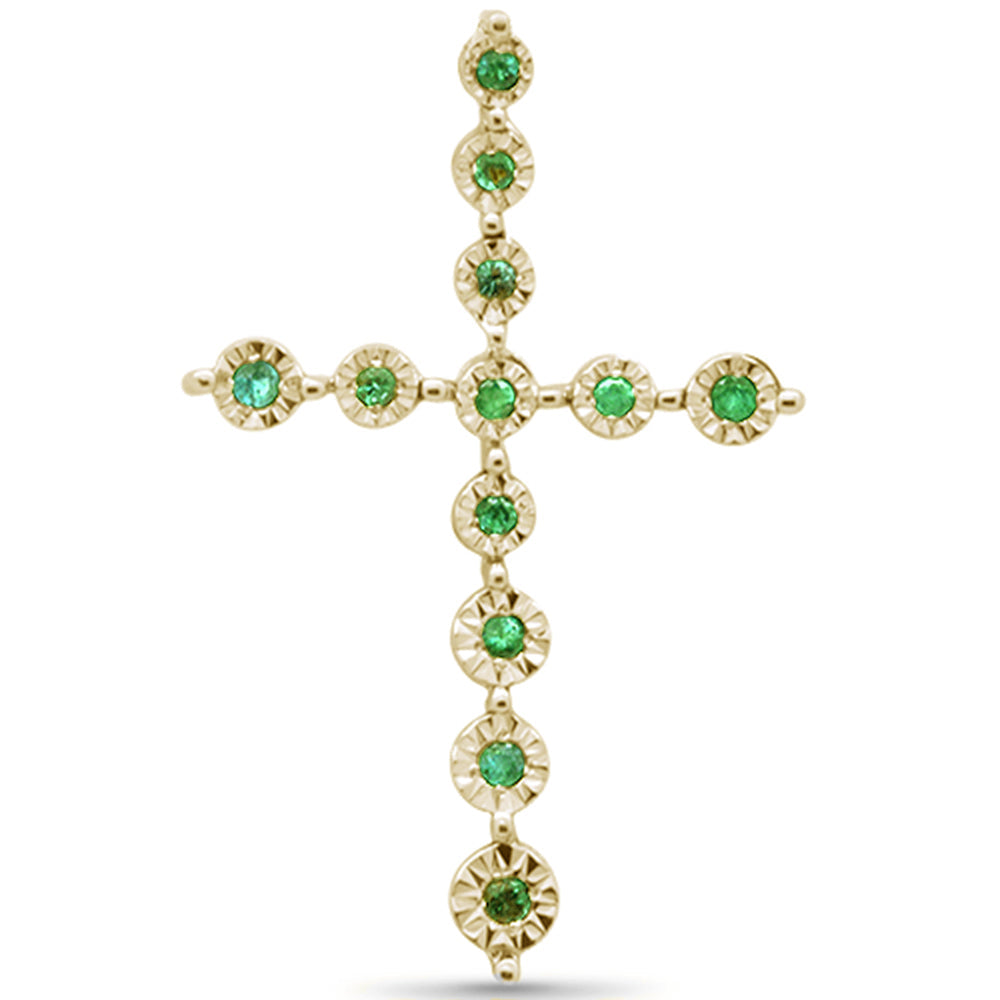 .08ct G SI 14K Yellow Gold Emerald Gemstone Cross Charm Pendant