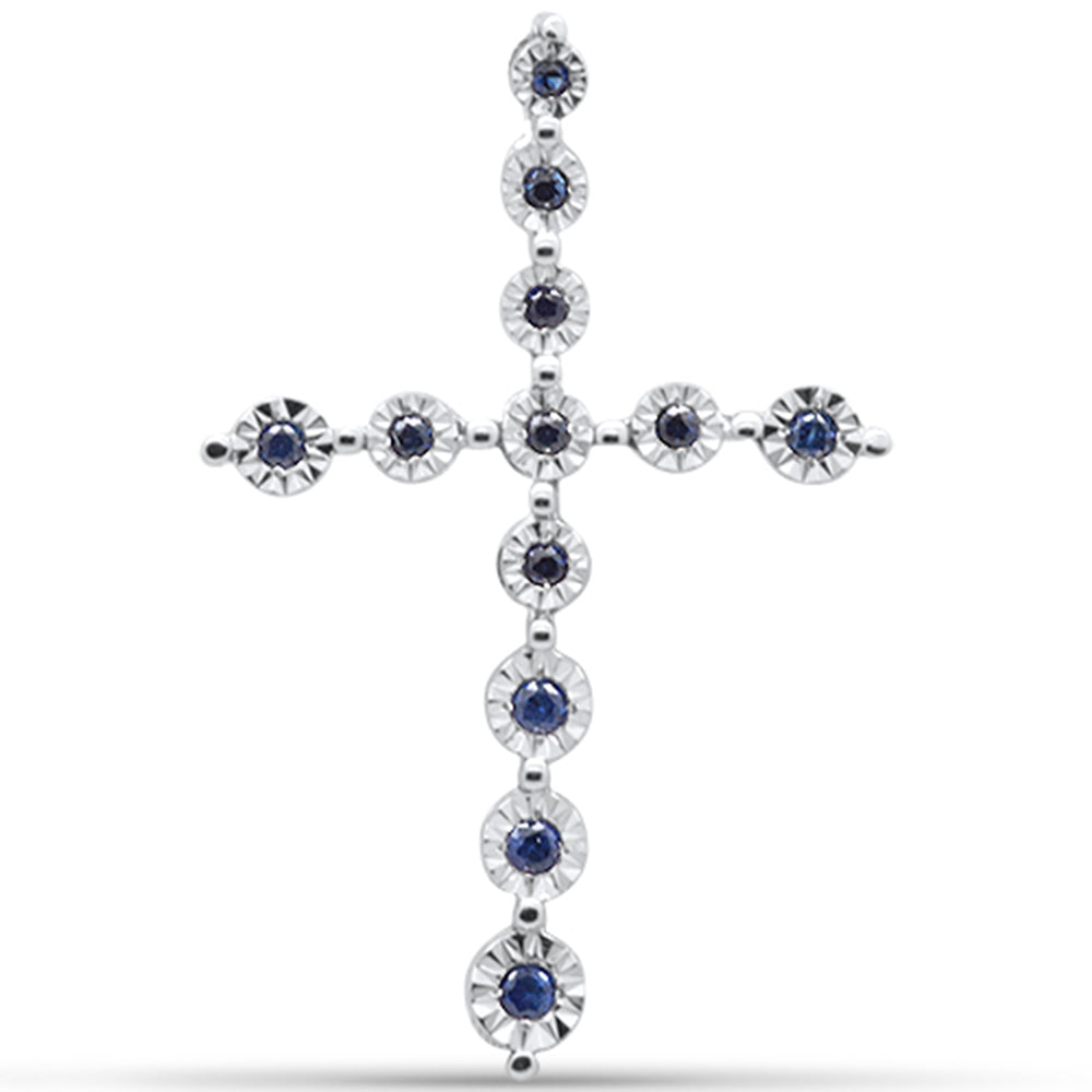 .15ct G SI 14K White Gold Diamond Blue Sapphire Gemstone Cross Pendant ABC Rugs Kilims