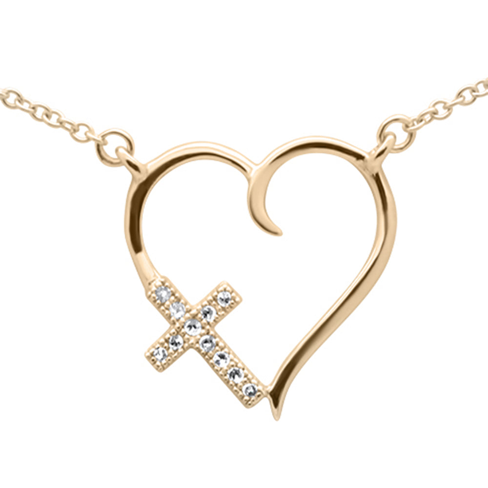 .03ct G SI 14K Yellow Gold Diamond Heart with Cross Pendant Necklace 18" Long ABC Rugs Kilims