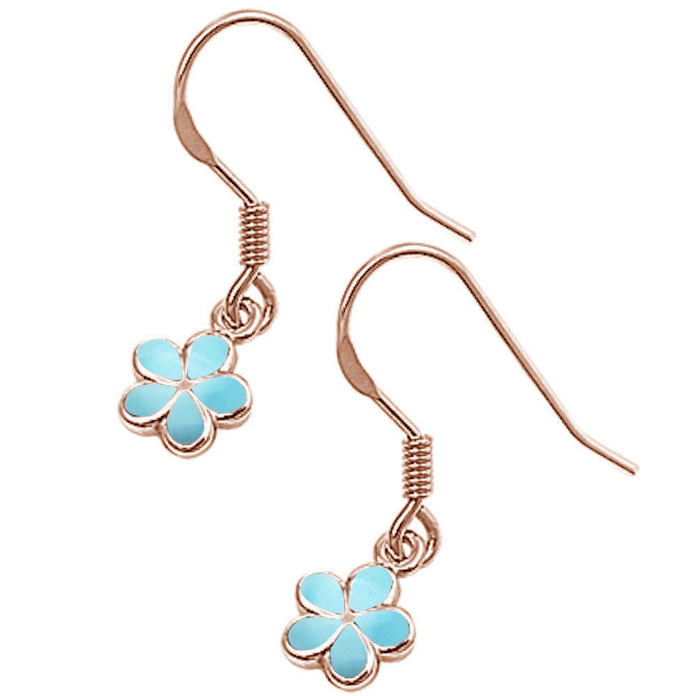 Rose Gold Plated Natural Larimar Plumeria .925 Sterling Silver Earrings ABC Rugs Kilims