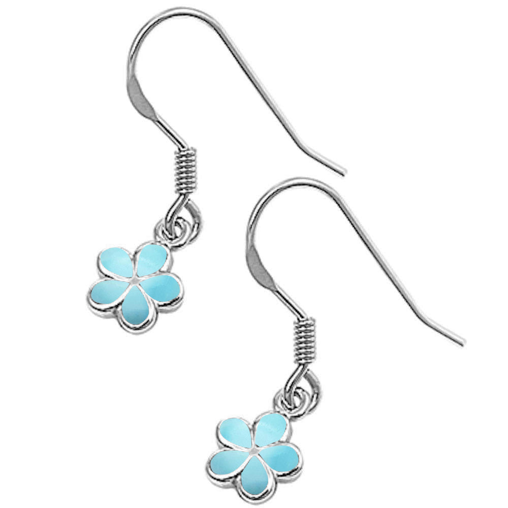 Natural Larimar Plumeria .925 Sterling Silver Earrings ABC Rugs Kilims