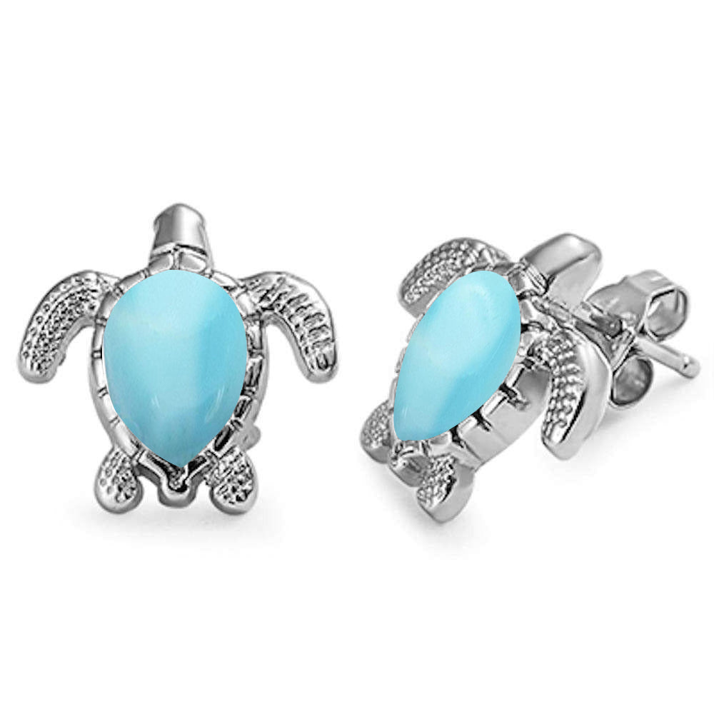 Natural Larimar Turtle .925 Sterling Silver Earrings ABC Rugs Kilims