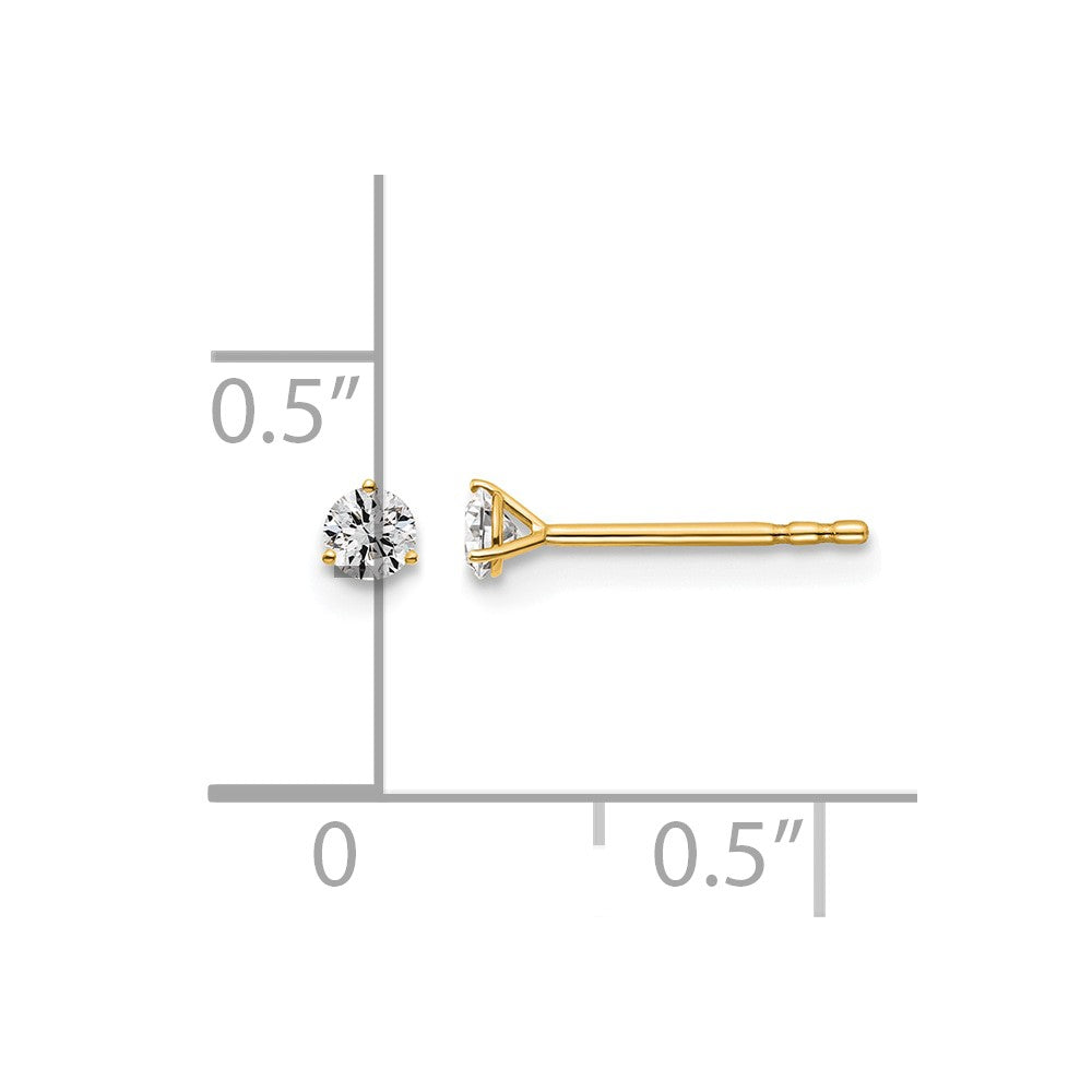 14ky 1/6ct Lab Grown Diamond VS+ F+ Round Comp 3 Prong Stud Earrings