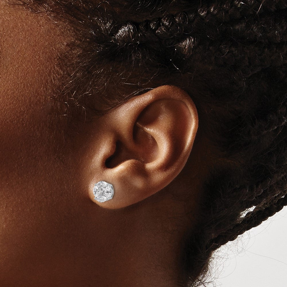 14k White Gold 1 ct Lab Grown Dia VS/SI+ G+ Complete Halo Post Earrings
