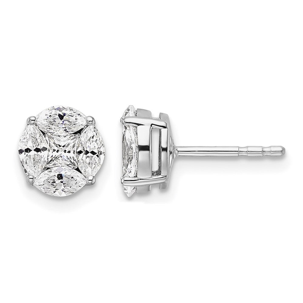 14k White Gold 1 ct Lab Grown Dia VS/SI+ G+ Complete Halo Post Earrings