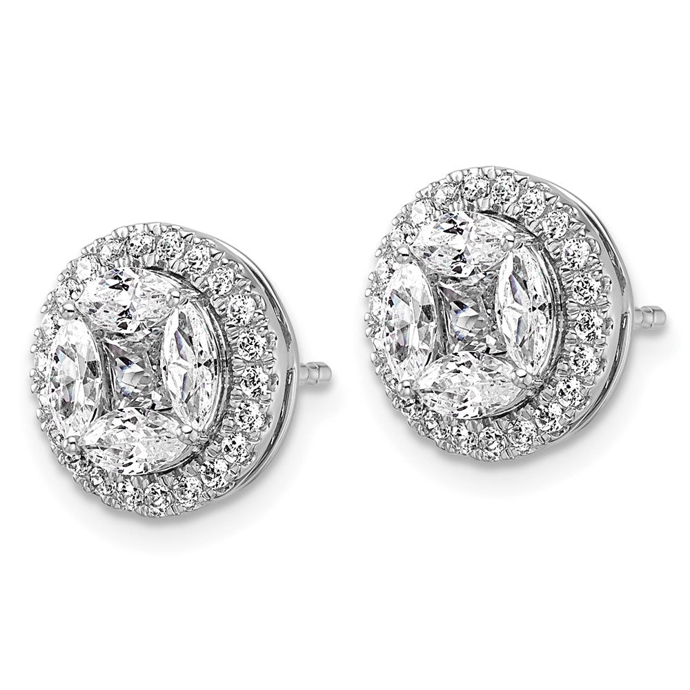 14kw 1 1/2ct Lab Grown Dia VS/SI+ G+ Marquise Comp Halo Post Earrings