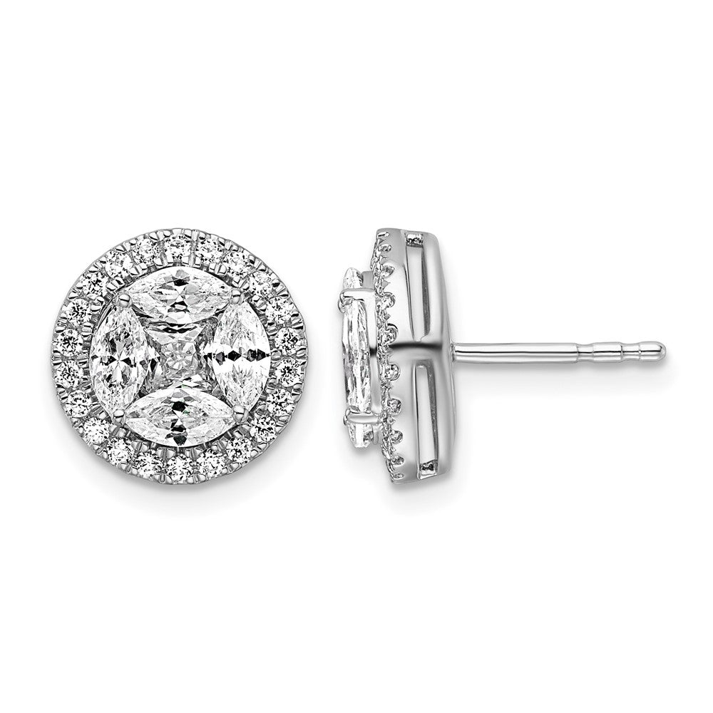 14kw 1 1/2ct Lab Grown Dia VS/SI+ G+ Marquise Comp Halo Post Earrings