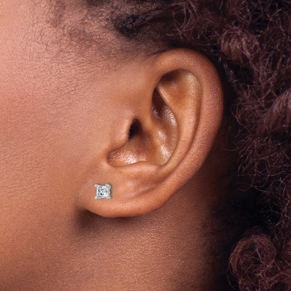 14kw 3/4ct Lab Grown Dia VS/SI+ G+ Princess Comp 4 Prong Stud Earrings