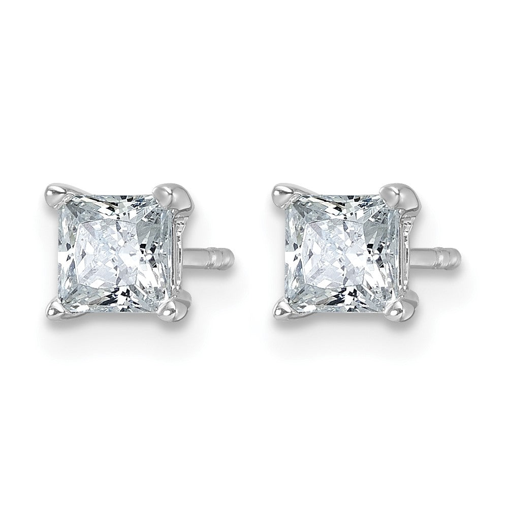 14kw 1ct Cert Lab Grown Dia VS/SI+ G+ Princess Comp 4 Prong Stud Earrings