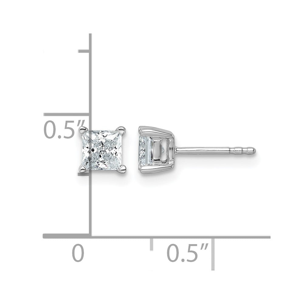 14kw 1ct Cert Lab Grown Dia VS/SI+ G+ Princess Comp 4 Prong Stud Earrings