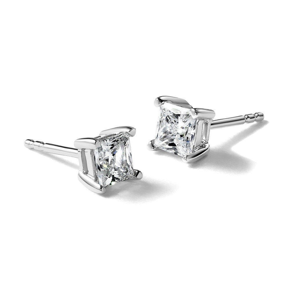 14kw 1ct Cert Lab Grown Dia VS/SI+ G+ Princess Comp 4 Prong Stud Earrings