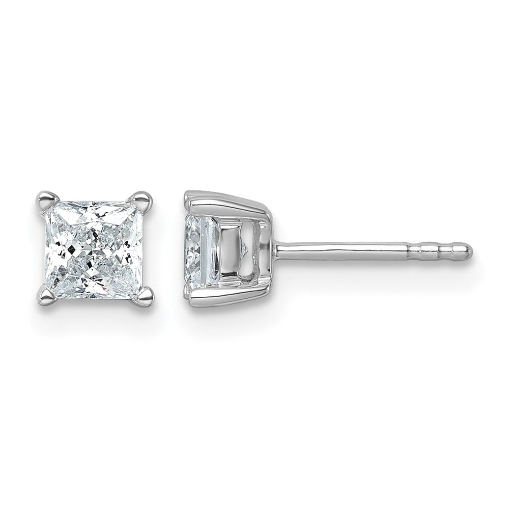 14kw 1ct Cert Lab Grown Dia VS/SI+ G+ Princess Comp 4 Prong Stud Earrings