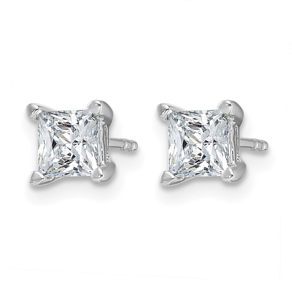 14kw 1 1/2ct Lab Grown Dia VS+ F+ Princess Comp 4 Prong Stud Earrings
