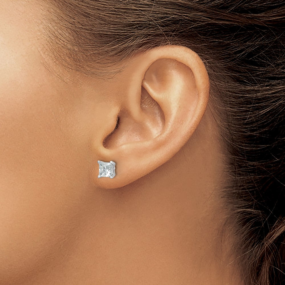 14kw 2ct Cert Lab Grown Dia VS/SI+ G+ Princess Comp 4 Prong Stud Earrings