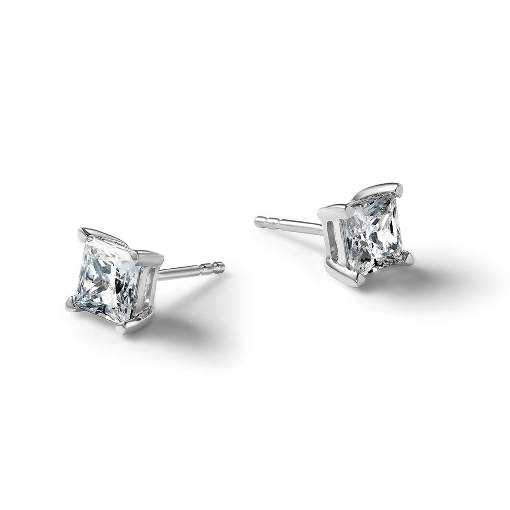 14kw 2ct Lab Grown Dia VS/SI+ G+ Princess Comp 4 Prong Stud Earrings