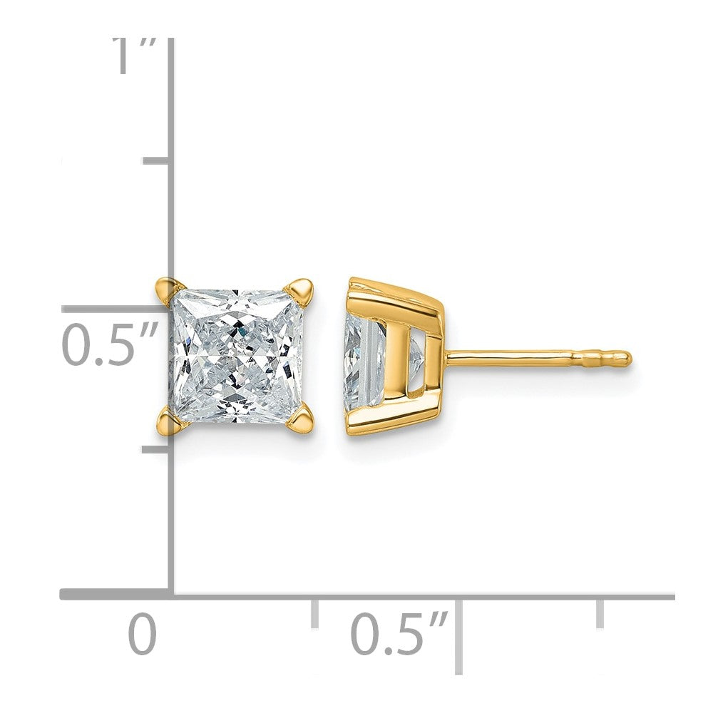 14ky 3ct Cert Lab Grown Dia VS/SI+ G+ Princess Comp 4 Prong Stud Earrings