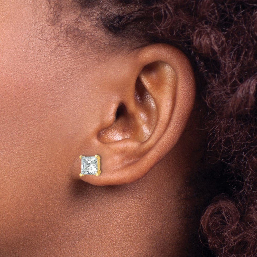 14ky 4ct Cert Lab Grown Dia VS/SI+ G+ Princess Comp 4 Prong Stud Earrings