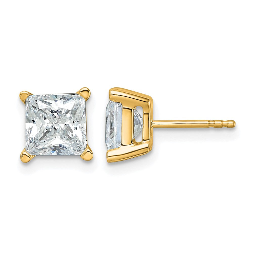 14ky 4ct Lab Grown Dia VS+ F+ Princess Comp 4 Prong Stud Earrings