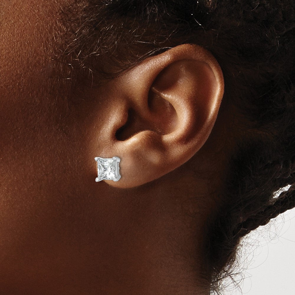 14kw 5ct Lab Grown Dia VS+ F+ Princess Comp 4 Prong Stud Earrings