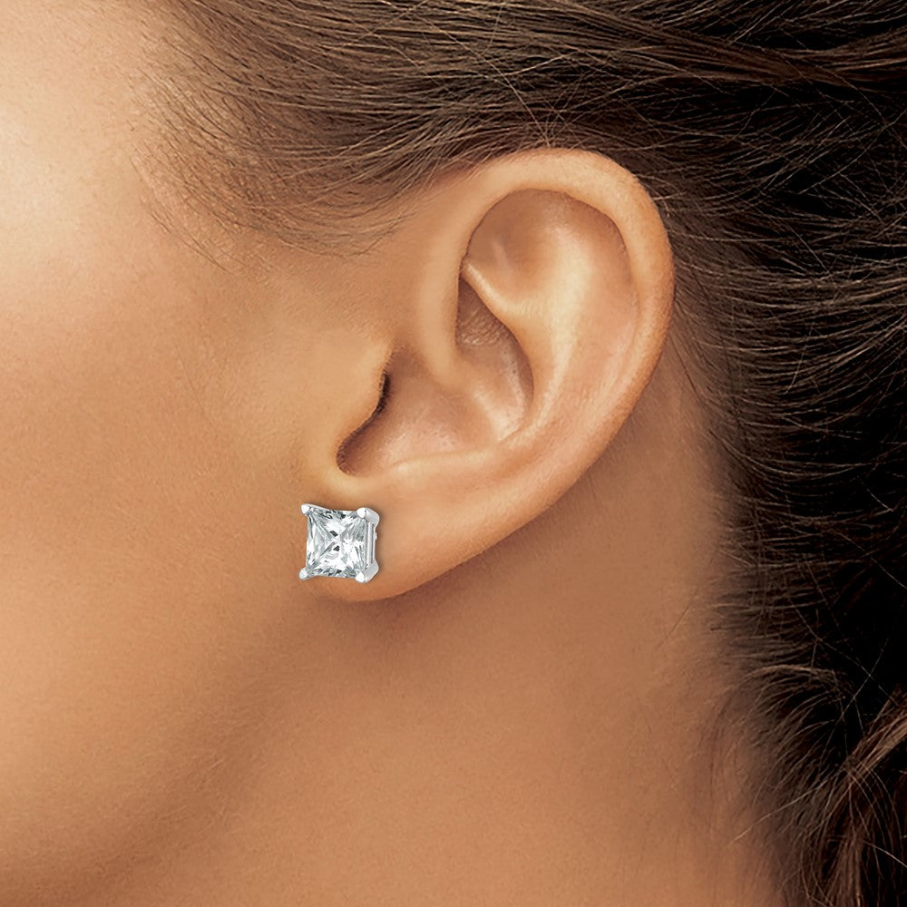 14kw 6ct Cert Lab Grown Dia VS+ F+ Princess Comp 4 Prong Stud Earrings