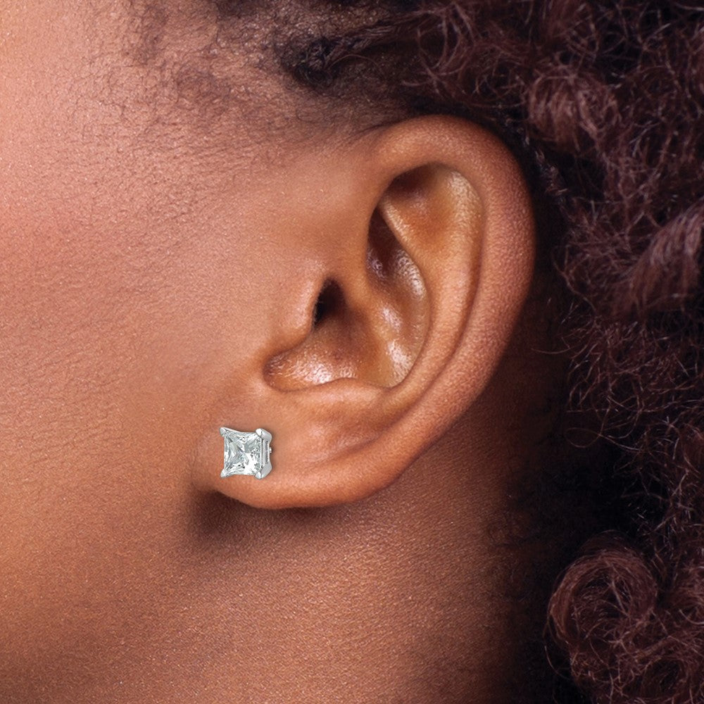14kw 1 1/2ct Cert Lab Grown Dia VS+ F+ Princess Comp Scrwbck Stud Earrings
