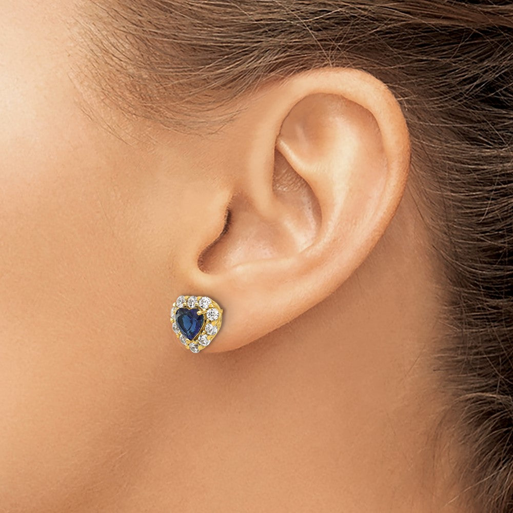 14k 1 1/3 ct Lab Grown Dia VS/SI+ G+ & Cr. Sapphire Halo Heart Post Earring