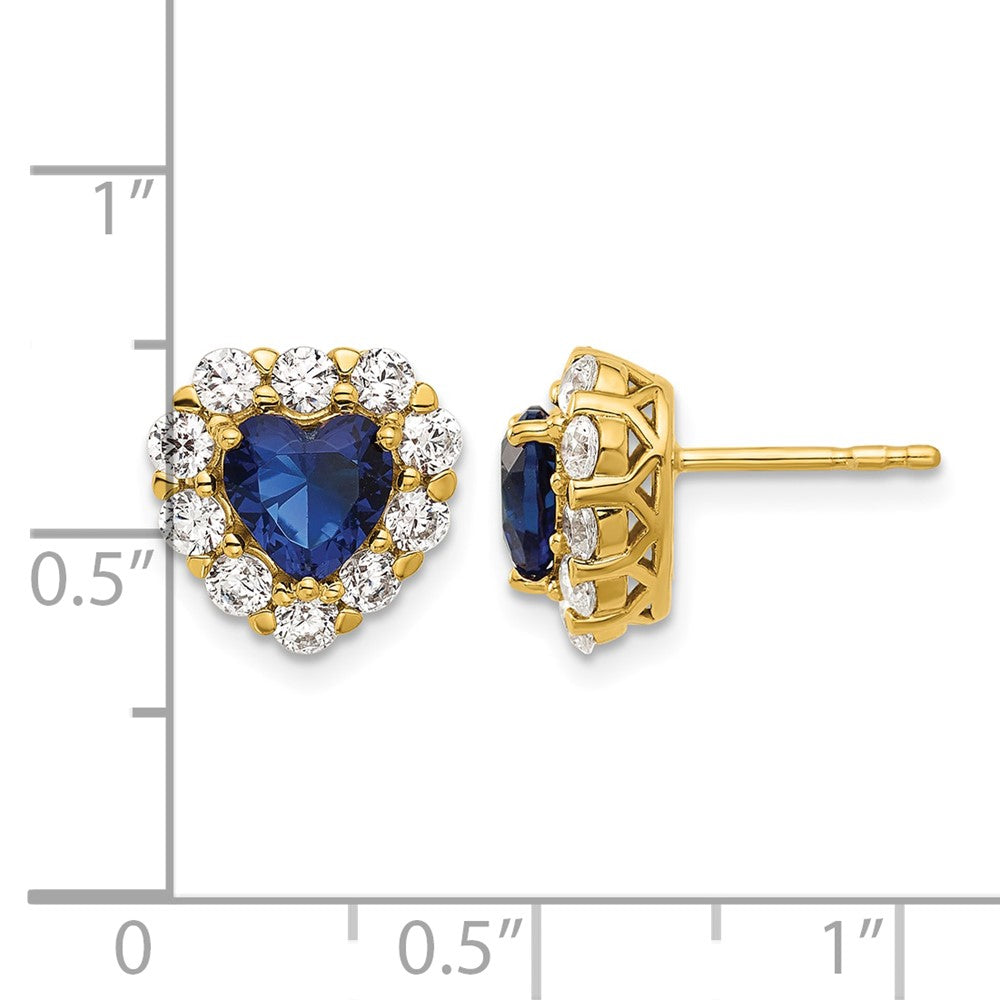 14k 1 1/3 ct Lab Grown Dia VS/SI+ G+ & Cr. Sapphire Halo Heart Post Earring