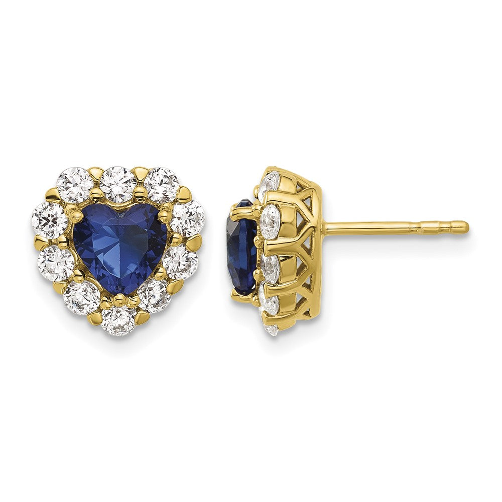 14k 1 1/3 ct Lab Grown Dia VS/SI+ G+ & Cr. Sapphire Halo Heart Post Earring