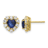 14k 1 1/3 ct Lab Grown Dia VS/SI+ G+ & Cr. Sapphire Halo Heart Post Earring